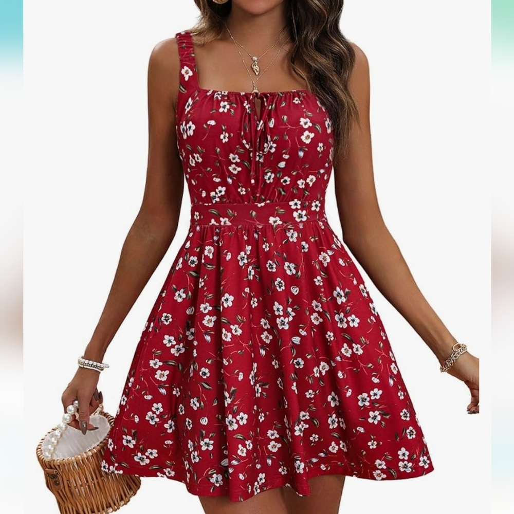 Red floral mini dress NEW